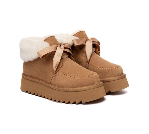 AUSTRALIAN SHEPHERD® UGG Boots Sheepskin Wool Collar Lace Up Platform Cozira